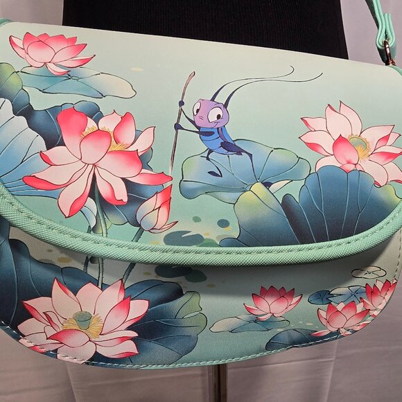 DISNEY  MULAN  Loungefly Crikee Lotus Mint Green Crossbody Bag Purse - Picture 2 of 10